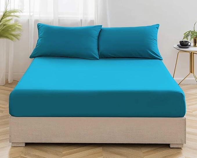 Night Zone Fitted Bed Sheet Non Iron Polycotton Soft Easy Care Percale 25cm Deep Pocket Fitted Sheet (King, Teal) - Image 7